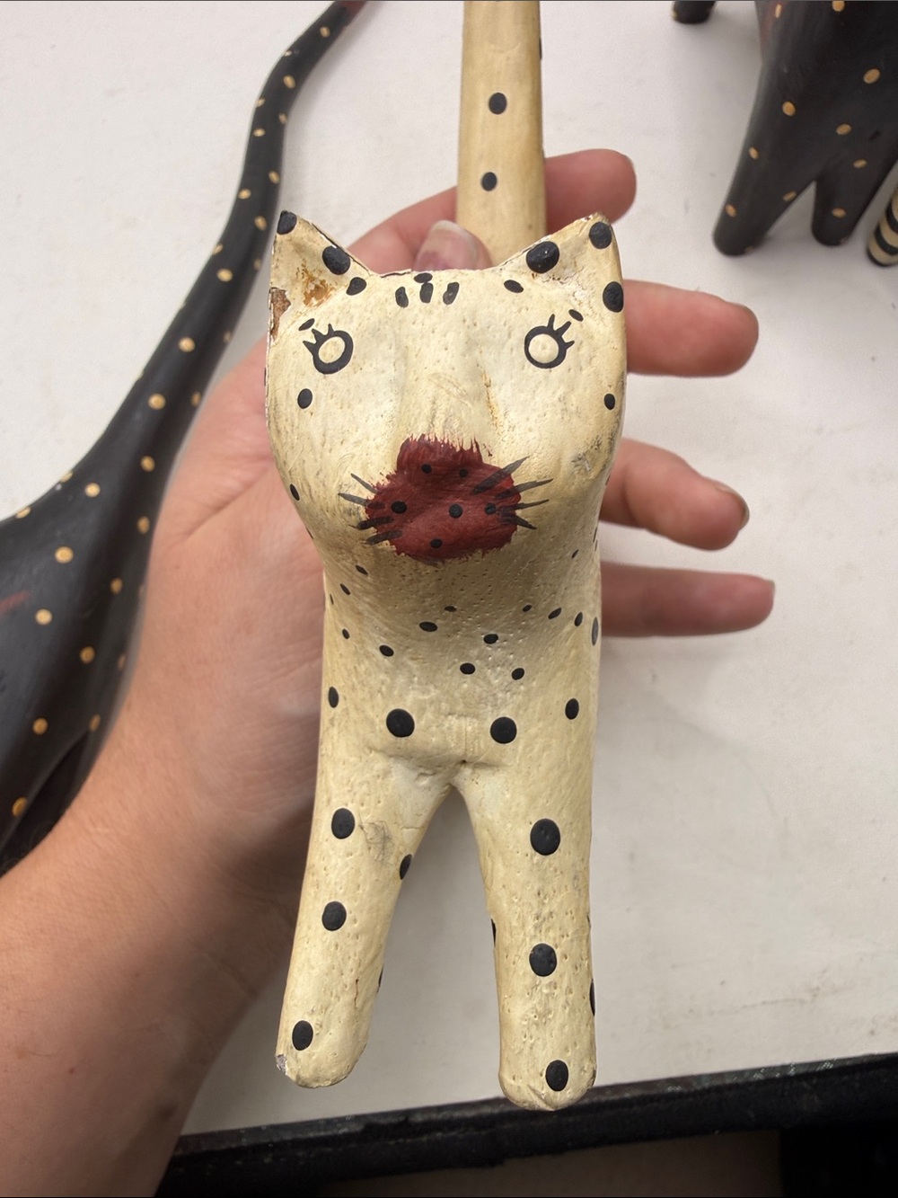 Vtg Hand Carve Bali Wood Long Tail Cat Figurine Set 4 Folk Art Decor Collectible - Picture 10 of 16